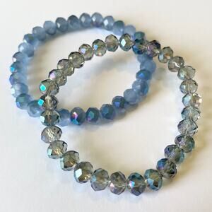 2 Piece Electroplated Faceted Austrian Crystal Bracelet Set ~ 7”